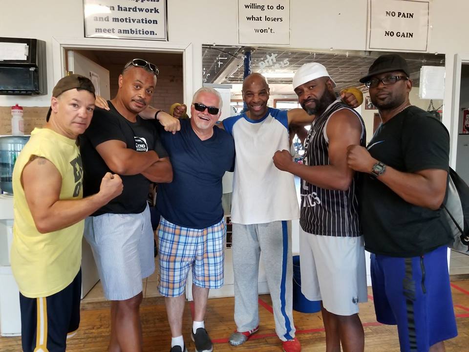 The M.R.B.L Crew. I know Mike Tyson remembers the guy in the yellow, Mike Cappiello and Ronnie Simms who is Marvin Hagler’s brother in the grey and blue joggers also beat Roberto Duran in a 12 round decision. My boy Steve Burns, The Godfather in the blue shirt and Mizzo… #TheofficialtraininggymofMarvinHagler.